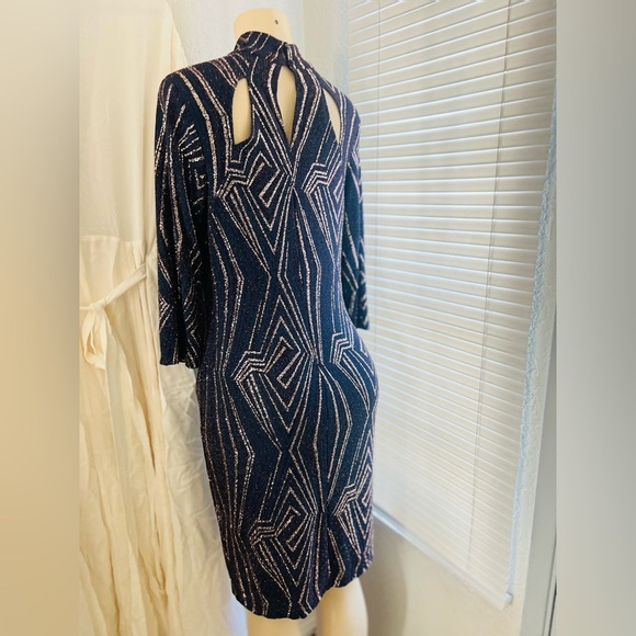 En Focus Studio size 10 embellished blue and gold metallic formal dress. - Picture 7 of 9